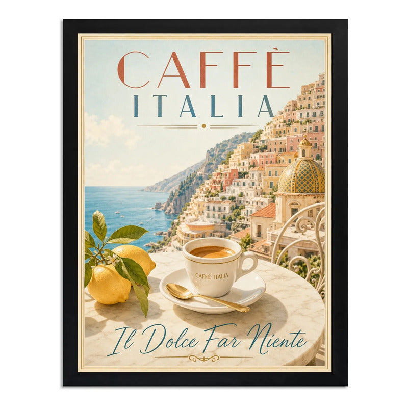 Cuadro Café Italia Dolce Far Niente Paisaje Cocina Vintage Marco Negro