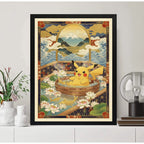Cuadro Pikachu Baño Spa Onsen Arte Japones Pokemon Anime Marco Negro