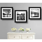 Set 3 Cuadros Paisajes Blanco Y Negro Arból Arte - 33x33cm Marco Negro