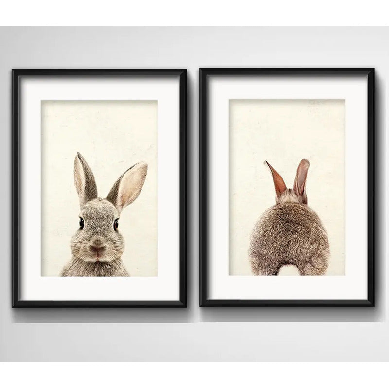 Set 2 Cuadros Conejo Pet Animal Arte Decoracion Con Paspartú