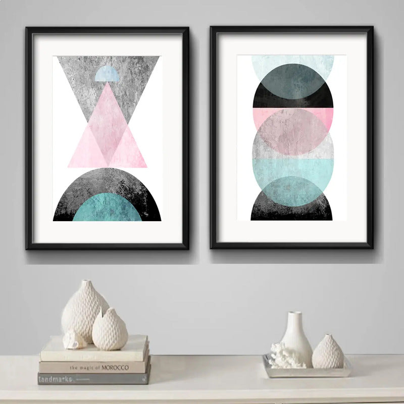 Set 2 Cuadros Geometrico Abstracto Escandinavo Con Paspartu