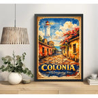 Cuadro Colonia Del Sacramento Casco Histórico Retro Uruguay Marco Negro