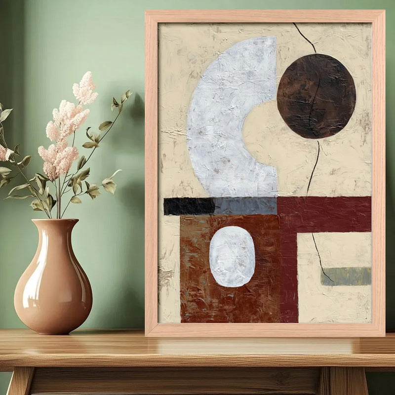Cuadro Dormitorio Living Boho Abstracto B2 Tono Terroso Oak Marco Marrón Claro