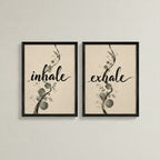 Set 2 Cuadros Inhale Exhale Motivacional Botanico Eucalipto Marco Negro