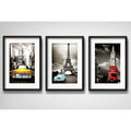 Set 3 Cuadros Nueva York Paris Londres Retrô Con Paspartu Marco Negro