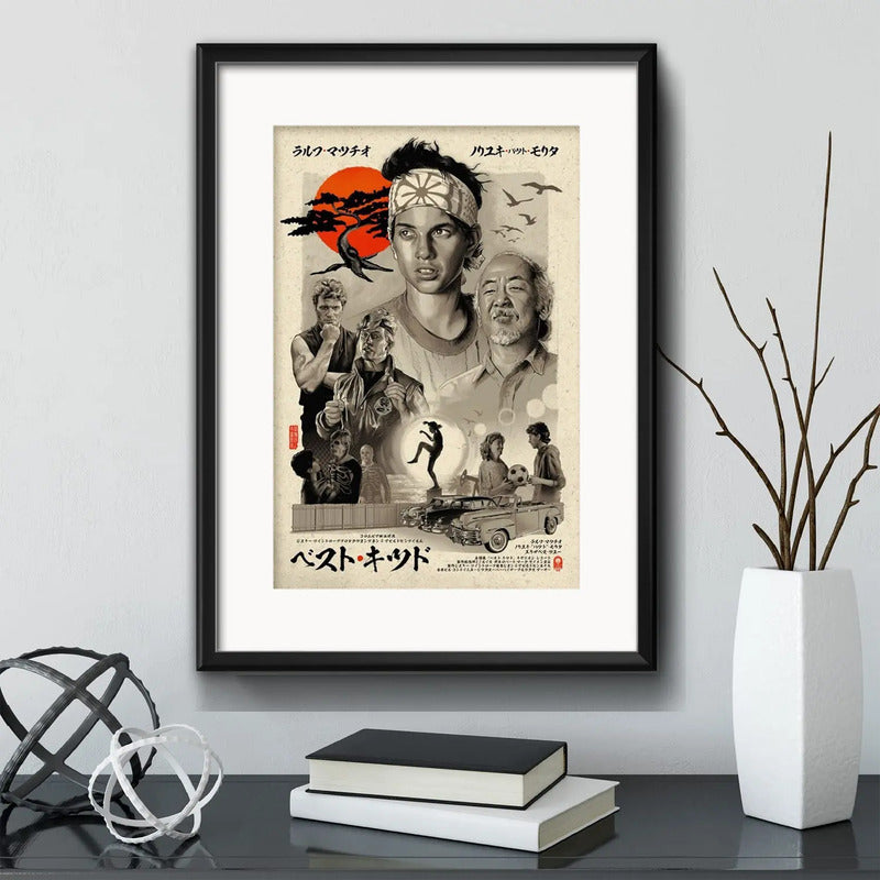 Cuadro Karate Kid Pelicula Poster Japones Retro Gym Paspartú Marco Negro