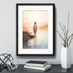 Cuadro Jesús Cristo Senor Dios Arte Decoracion Con Paspartú Caminando En El Agua Con Marco Negro
