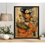 Cuadro Goku Cocinando Ramen Comida Arte Japones Cocina Anime Marco Negro