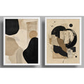 Set 2 Cuadros Boho Arte Abstracto Beige Crema Decorar Casa Marco Blanco