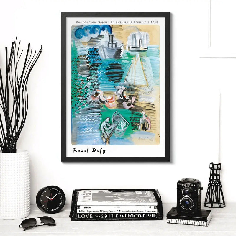 Cuadro Raoul Dufy Pintura Fauvismo Abstracto Arte Decoracion Composition Marine Baigneusus Et Pêcheur Marco Negro