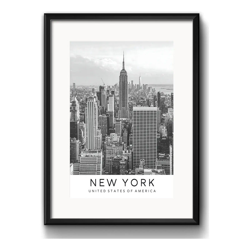 Cuadro New York Blanco Negro Foto B1 53x43cm Con Paspartú Marco Negro
