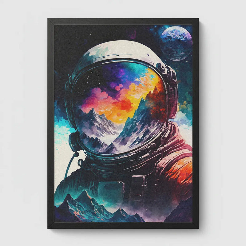 Cuadro Astronauta Futurista Planeta Luna Espacio Nasa Arte Marco Negro