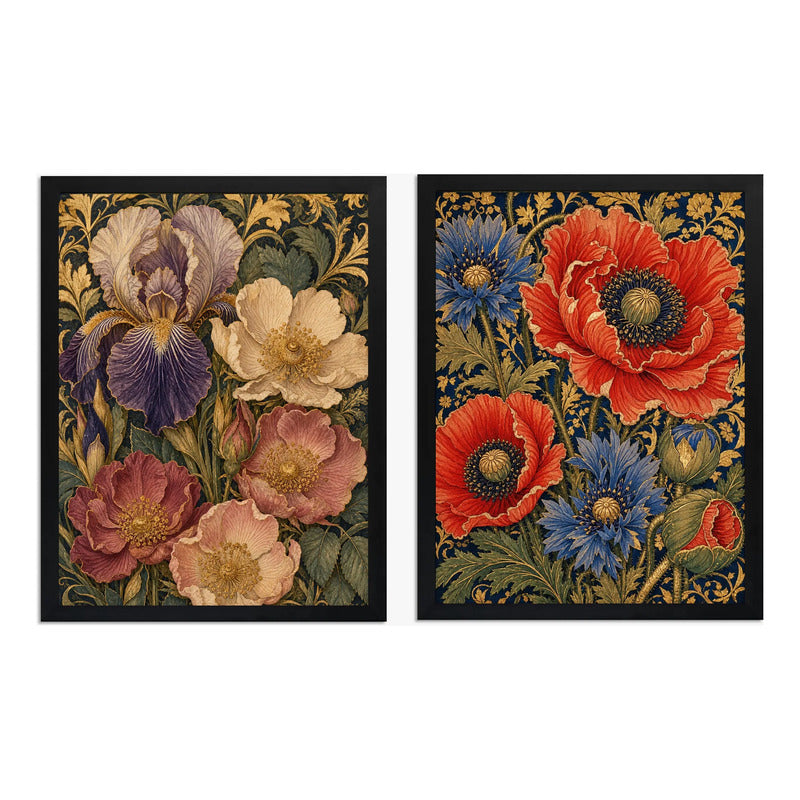Set 2 Cuadros William Morris Flores Botanica Decora Living Marco Negro