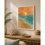 Cuadro Living Dormitorio Paisajes De Playa Mar Sol Surf Brs8 Marco Blanco
