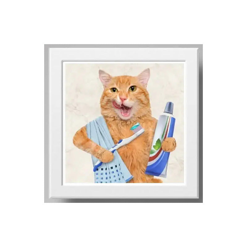 Cuadro Gato Bano Dientes Cepillo Mascotas Decoracion Pet