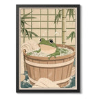 Cuadro Sapo Bano Banera Arte Japonés Bambú Sapito Decoracion Marco Negro
