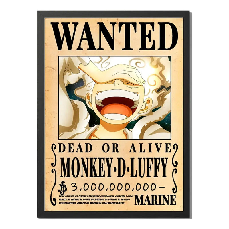 Cuadro Luffy One Piece Wanted Monkey Anime Mangá 53x43cm Marco Negro