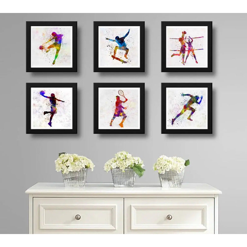 Set 6 Cuadros Deportes Pop Art Futbol Skate Basket Tenis