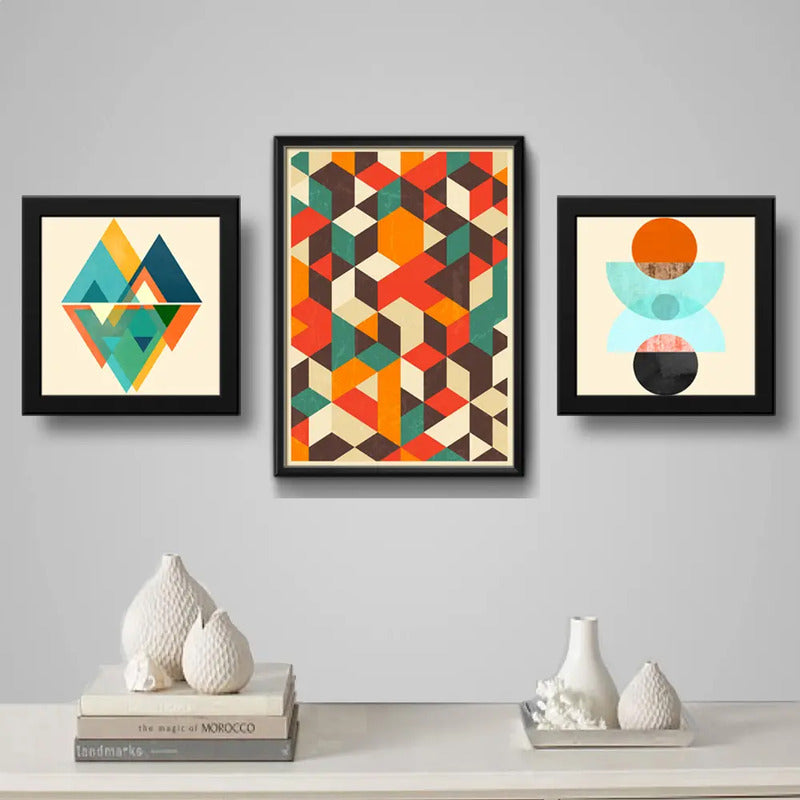 Set 3 Cuadros Geometrico Escandinavo Abstracto Decoracion B4
