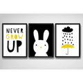 Set 3 Cuadros Conejo Frase Decoracion Dormitorio Infantil Marco Negro