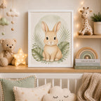 Cuadro Conejo Decoracion Dormitorio Infantil Tonos Suaves Marco Blanco