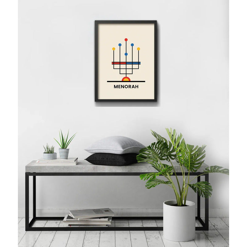 Cuadro Arte Judaico Menorah Candelabro Arte Estilo Bauhaus Marco Negro