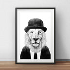 Cuadro León Hipster Blanco Y Negro Decoracion Con Paspartú