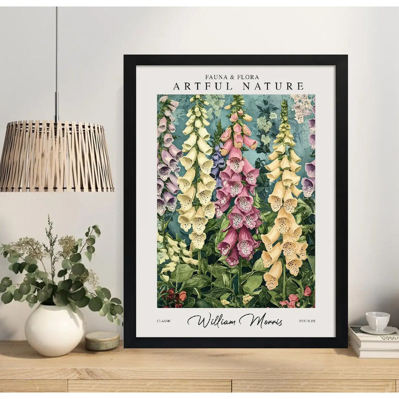 Cuadro Living William Morris Flores Dedaleras Arte Botanico Marco Negro