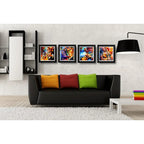 Set 4 Cuadros Jazz Blues Pop Art Saxófono Guitarra - 33x33cm Marco Negro