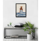 Cuadro Dormitorio Living Mujer Elegante Mar Playa Azul Beige Marco Negro