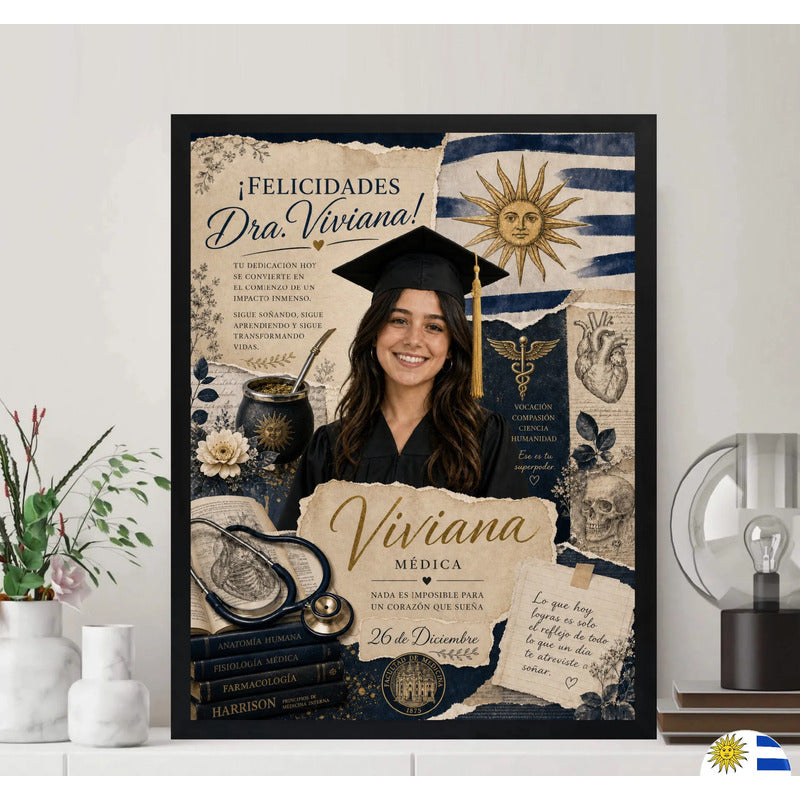 Cuadro Personalizado Graduación Diploma Detalles Arte Regalo Modelo 2 Negro
