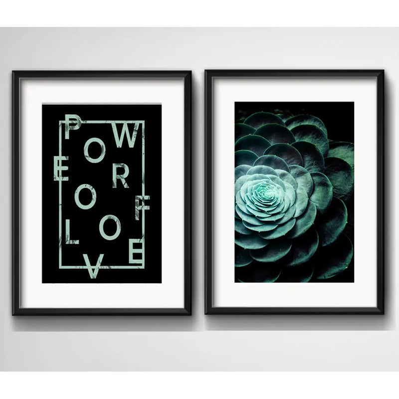 Set 2 Cuadros Suculenta Love Frase Arte Decoracion Paspartú