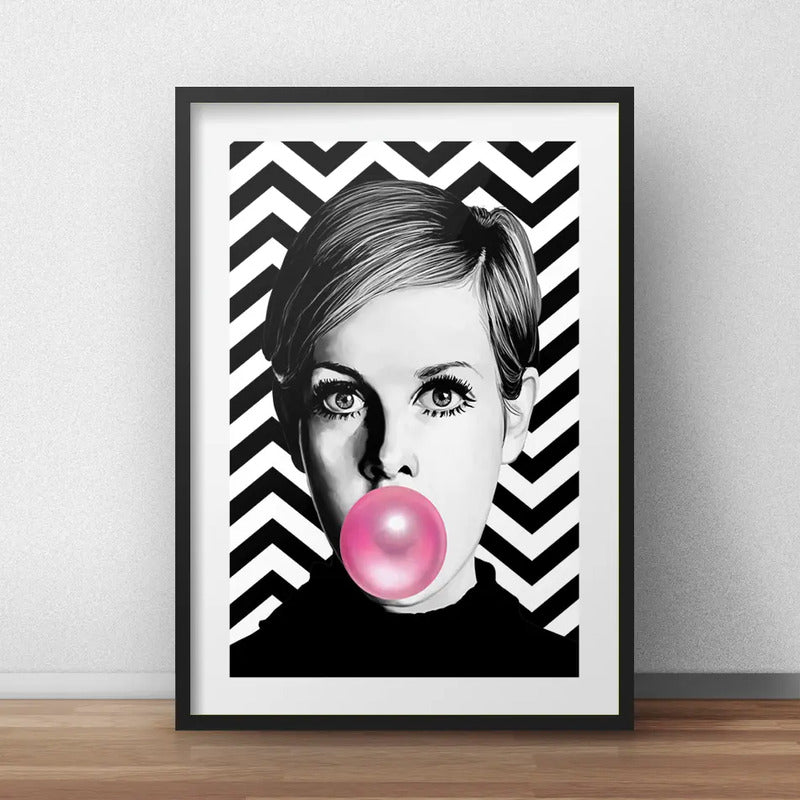 Cuadro Twiggy Chicle Blanco Y Negro Fashion Arte Paspartu
