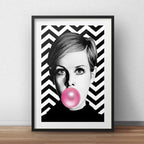 Cuadro Twiggy Chicle Blanco Y Negro Fashion Arte Paspartu