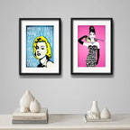 Set 2 Cuadros Marilyn Monroe Audrey Hepburn Pop Art Paspartú