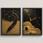 Set 2 Cuadros Living Dormitorio Abstracto 3d Oro Negro Brs3 Marco Negro
