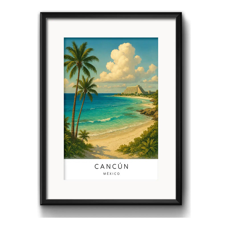 Cuadro Cancún México Caribe Playas Islas Ciudad Con Paspartú Marco Negro