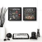 Set 2 Cuadros Lasaña Clásica Ensalada Caprese Recetas Cocina Marco Negro