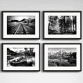 Set 4 Cuadros Paisajes Blanco Y Negro Montanas Deco Paspartu
