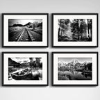 Set 4 Cuadros Paisajes Blanco Y Negro Montanas Deco Paspartu