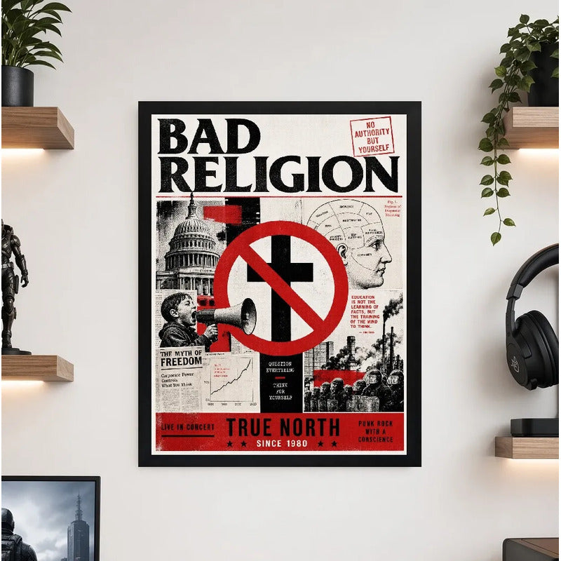 Cuadro Bad Religion True North Banda Punk Rock Arte Vintage Marco Negro