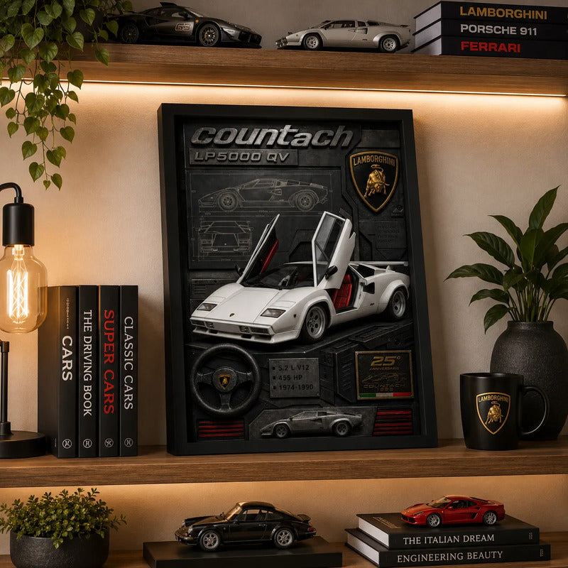 Cuadro Lamborghini Lp Auto Icónico Detalles Specs Efecto 3d Marco Negro