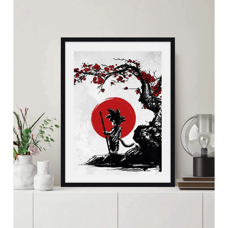 Cuadro Goku Dragon Ball Saiyajin Sol Sakura Japon Arte Anime Marco Negro