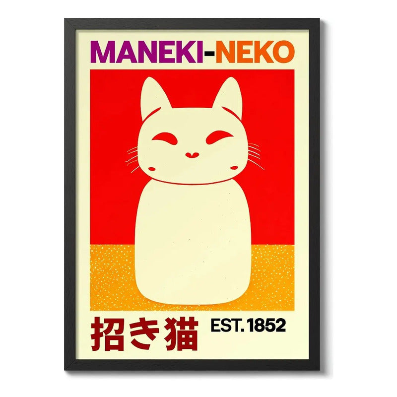 Cuadro Gato Maneki Neko Pop Art 1852 Arte Japonés Decoracion Marco Negro
