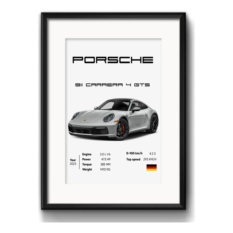 Cuadro Autos Y Camionetas Modelos Marcas Arte Con Paspartu Porsche Carrera 911 4 Gts Con Marco Negro