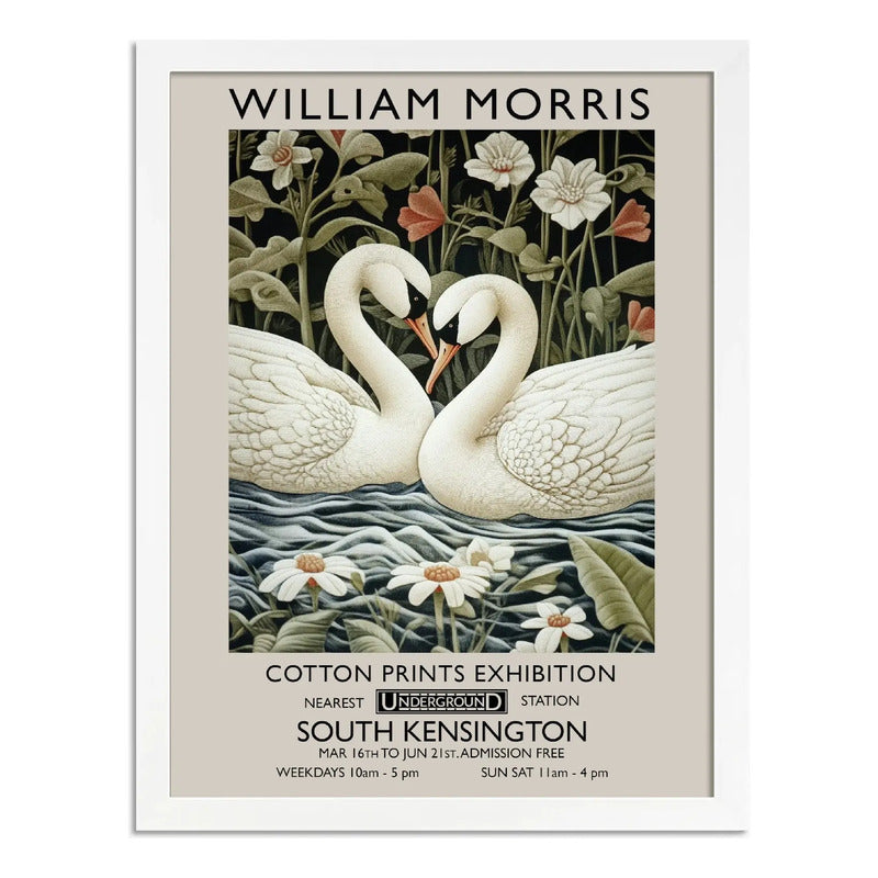Cuadro Cisnes Amor William Morris Arte Flores Botanico Marco Blanco