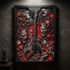 Cuadro Guitarra Rock Máscaras Oni Arte Japones Efecto 3d Marco Negro