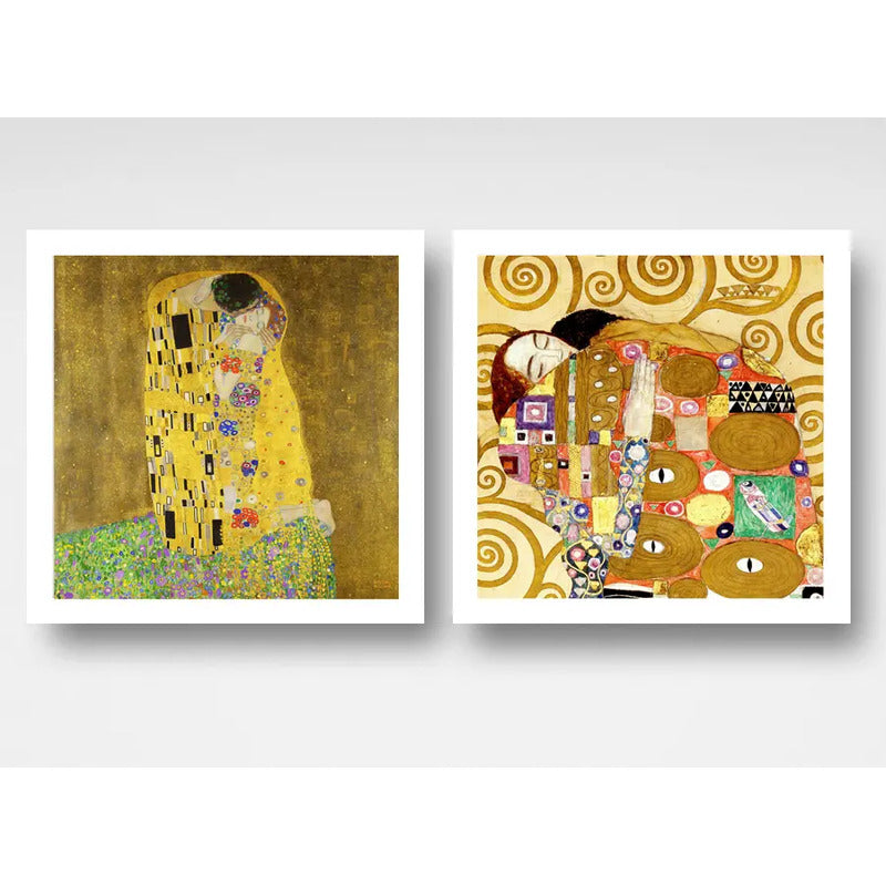 Set 2 Cuadros Gustav Klimt El Beso El Abrazo Museo 33x33cm Marco Blanco