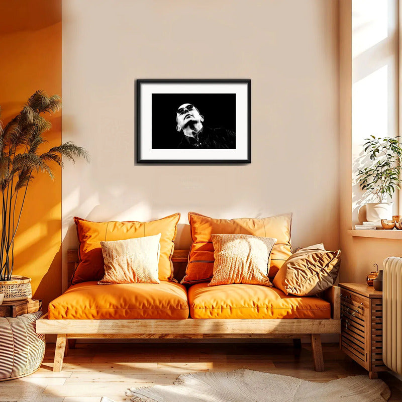 Cuadro Indio Solari Blanco Y Negro Rock 53x43cm Con Paspartú Marco Negro