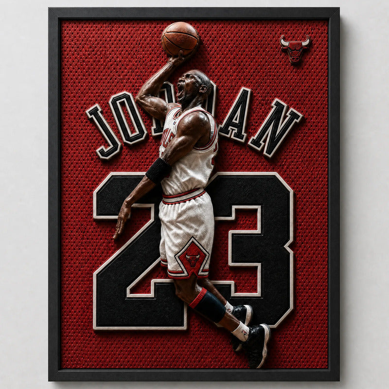 Cuadro Michael Jordan Basket Deportes Jersey 23 Efecto 3d Marco Negro